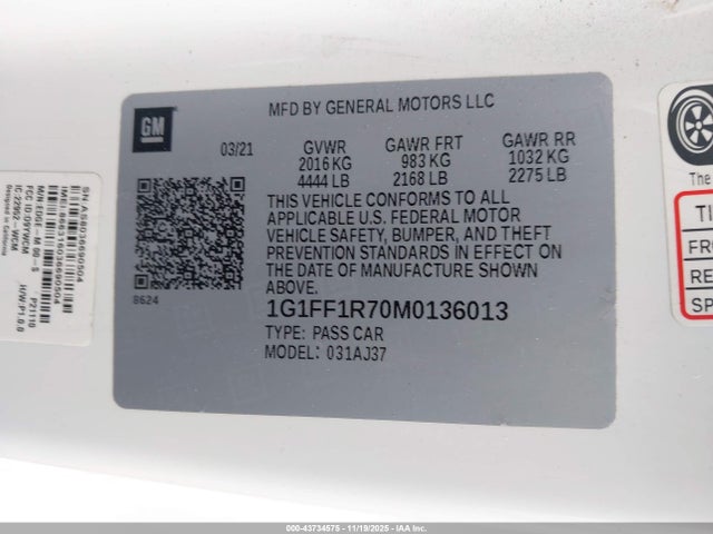 2021 CHEVROLET CAMARO 1G1FF1R70M0136013 Photo 8