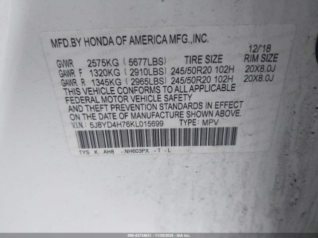 2019 ACURA MDX 5J8YD4H76KL015699 Photo 8