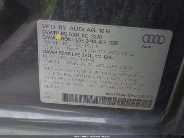2017 AUDI A4 ALLROAD WA17NAF49HA092936 Photo 8
