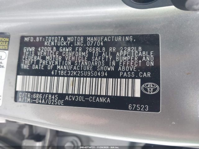 2005 TOYOTA CAMRY 4T1BE32K25U950494 Photo 8