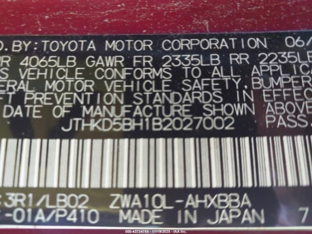 2011 LEXUS CT 200H JTHKD5BH1B2027002 Photo 8