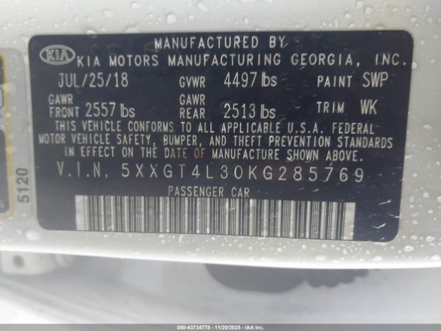 2019 KIA OPTIMA 5XXGT4L30KG285769 Photo 8