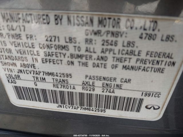 2017 INFINITI Q50 JN1CV7AP7HM642595 Photo 8