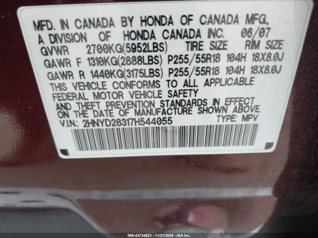 2007 ACURA MDX 2HNYD28317H544055 Photo 8