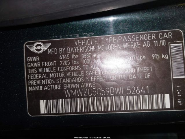 2011 MINI COOPER S COUNTRYMAN WMWZC5C59BWL52641 Photo 8