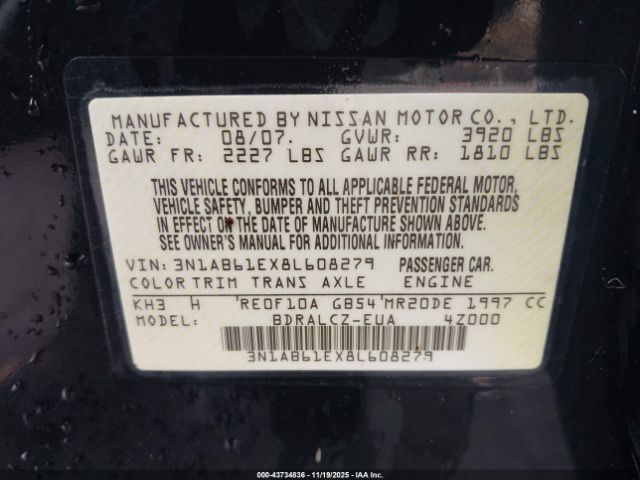 2008 NISSAN SENTRA 3N1AB61EX8L608279 Photo 8