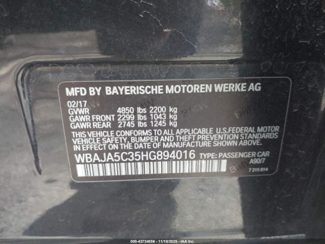 2017 BMW 530I WBAJA5C35HG894016 Photo 8