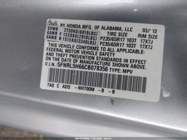 2012 HONDA ODYSSEY 5FNRL5H66CB078356 Photo 8