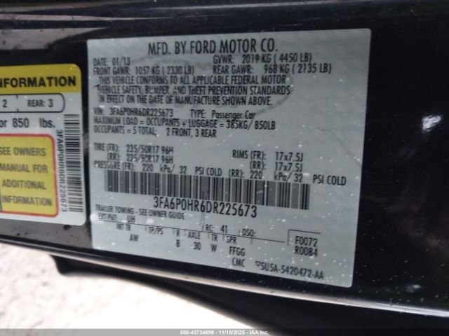 2013 FORD FUSION 3FA6P0HR6DR225673 Photo 8
