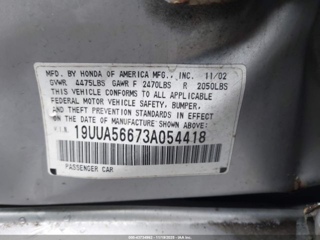 2003 ACURA TL 19UUA56673A054418 Photo 8