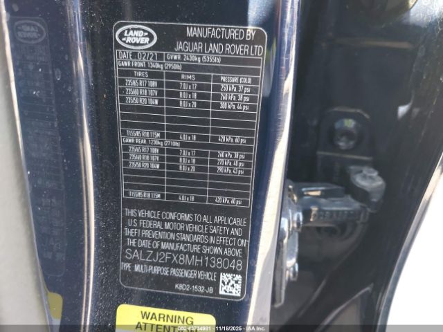 2021 LAND ROVER RANGE ROVER EVOQUE SALZJ2FX8MH138048 Photo 8