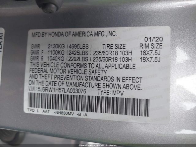 2020 HONDA CR-V 5J6RW1H57LA003076 Photo 8