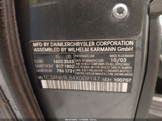 2004 CHRYSLER CROSSFIRE 1C3AN69L84X009147 Photo 8