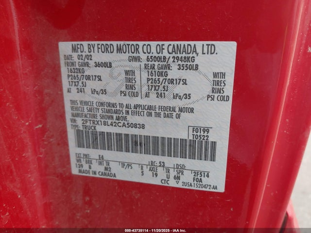 2002 FORD F-150 2FTRX18L42CA50838 Photo 8