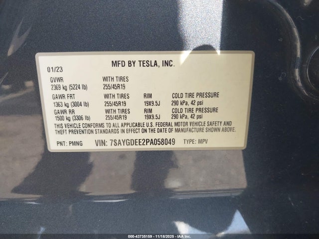 2023 TESLA MODEL Y 7SAYGDEE2PA058049 Photo 8