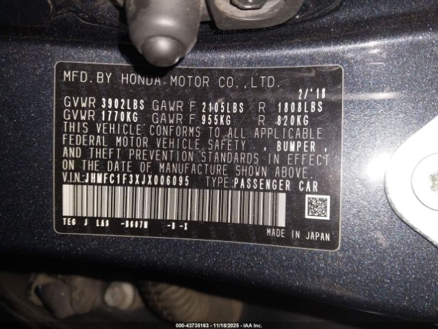 2018 HONDA CIVIC JHMFC1F3XJX006095 Photo 8