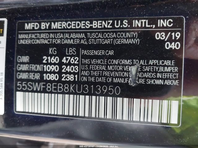 2019 MERCEDES-BENZ C 300 55SWF8EB8KU313950 Photo 8