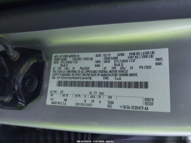 Ford F-150 Lariat 2017 1FTEW1EP0HFC41078 Image 9