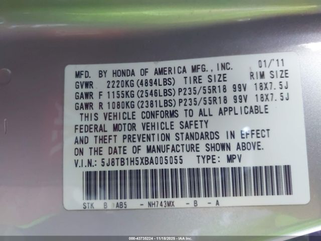 2011 ACURA RDX 5J8TB1H5XBA005055 Photo 8