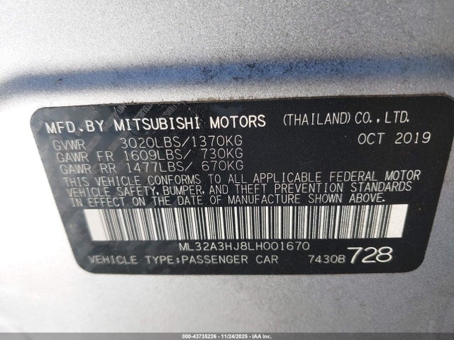 2020 MITSUBISHI MIRAGE ML32A3HJ8LH001670 Photo 8