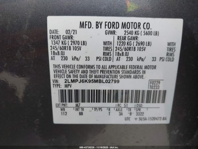 2021 LINCOLN NAUTILUS 2LMPJ6K95MBL02799 Photo 8