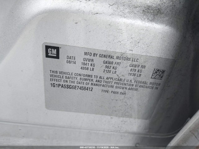 1G1PA5SG6E7458412 Chevrolet Cruze Ls Auto