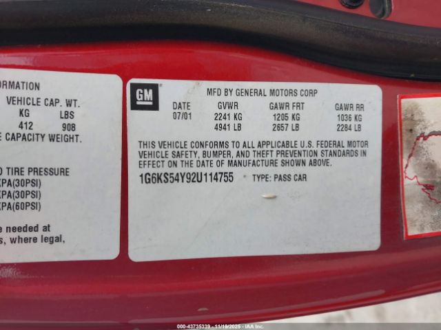 2002 CADILLAC SEVILLE 1G6KS54Y92U114755 Photo 8