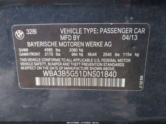 2013 BMW 328I WBA3B5G51DNS01840 Photo 8