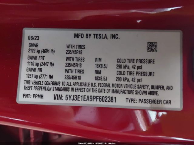 2023 TESLA MODEL 3 5YJ3E1EA9PF602381 Photo 8