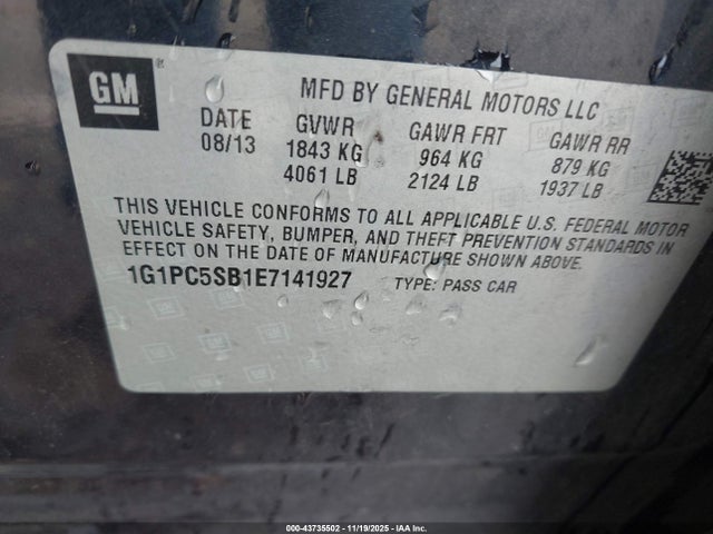 1G1PC5SB1E7141927 Chevrolet Cruze 1lt Auto