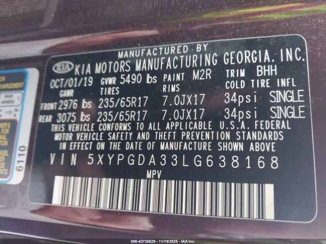 2020 KIA SORENTO 5XYPGDA33LG638168 Photo 8