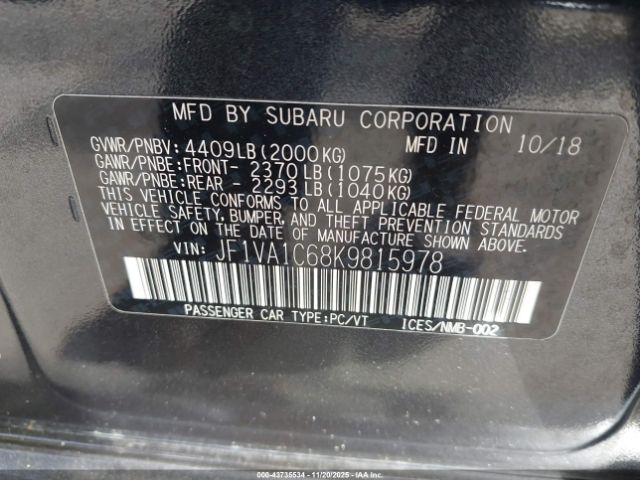 2019 SUBARU WRX JF1VA1C68K9815978 Photo 8