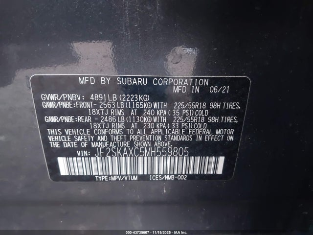 2021 SUBARU FORESTER JF2SKAXC5MH559805 Photo 8