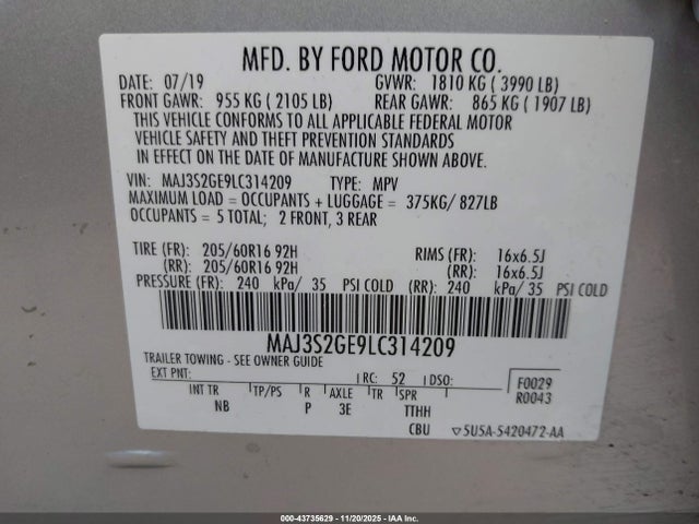 2020 FORD ECOSPORT MAJ3S2GE9LC314209 Photo 8