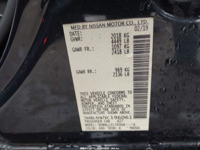 2019 NISSAN ALTIMA 1N4BL4FW7KC196061 Photo 8