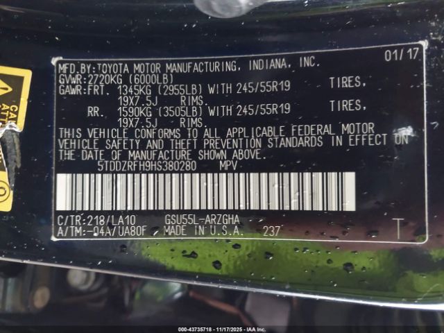 2017 TOYOTA HIGHLANDER 5TDDZRFH9HS380280 Photo 8