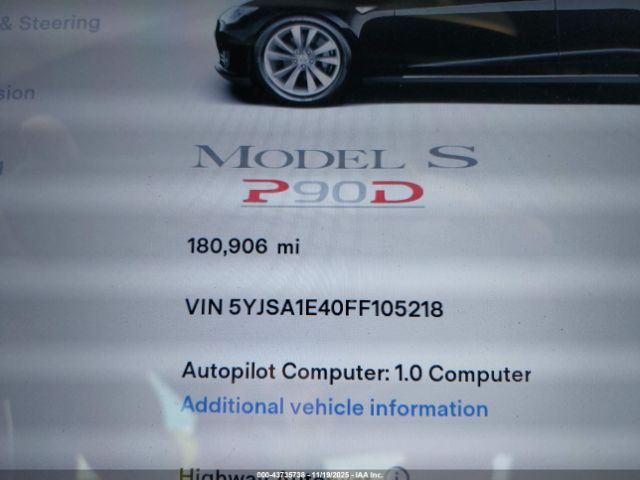 2015 TESLA MODEL S 5YJSA1E40FF105218 Photo 6