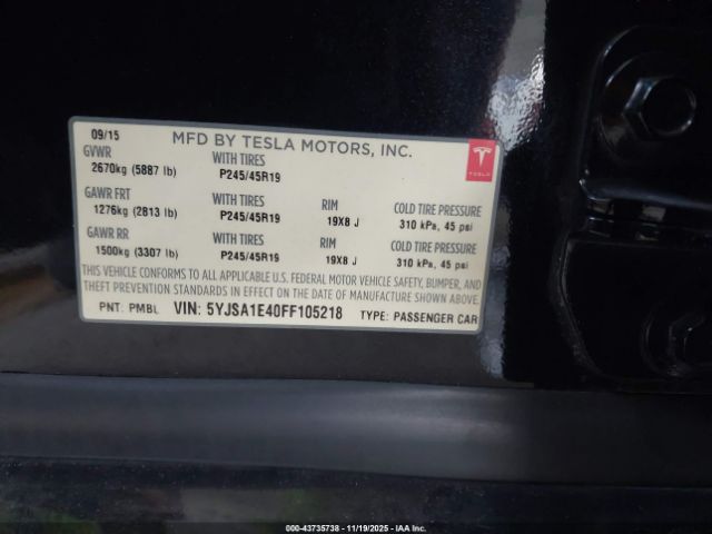 2015 TESLA MODEL S 5YJSA1E40FF105218 Photo 8
