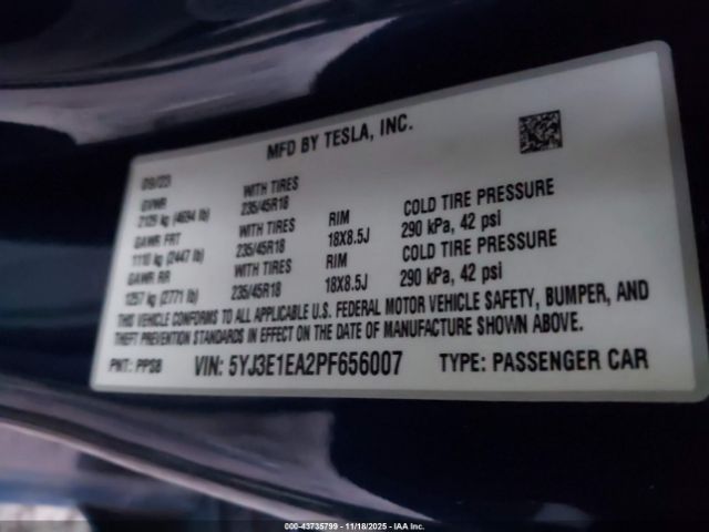 2023 TESLA MODEL 3 5YJ3E1EA2PF656007 Photo 8
