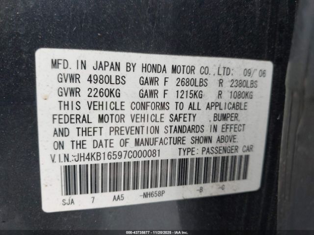 2007 ACURA RL JH4KB16597C000081 Photo 8