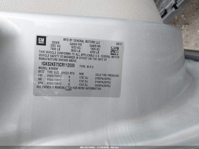 Aukcja sprzedaży 2012 Gmc Yukon Xl 1500 Slt, vin: 1GKS2KE73CR112509, numer aukcji: 43735882