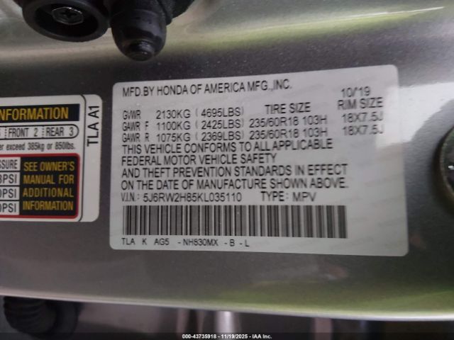 2019 HONDA CR-V 5J6RW2H85KL035110 Photo 8