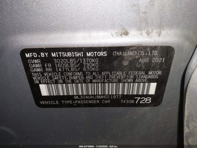 2021 MITSUBISHI MIRAGE ML32AUHJ8MH011977 Photo 8