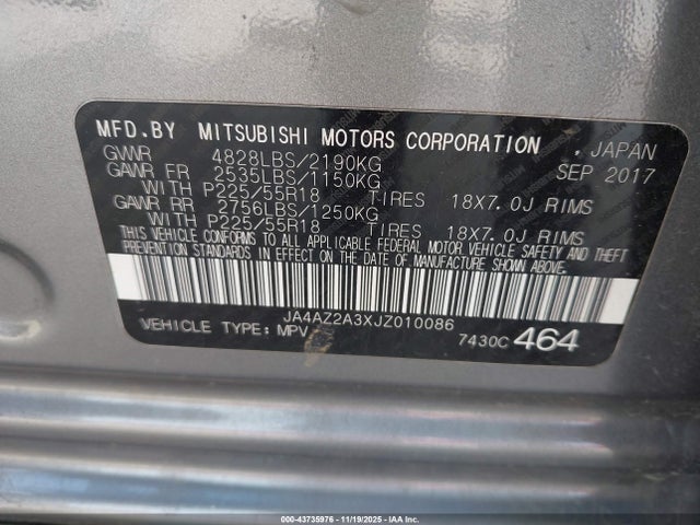 2018 MITSUBISHI OUTLANDER JA4AZ2A3XJZ010086 Photo 8