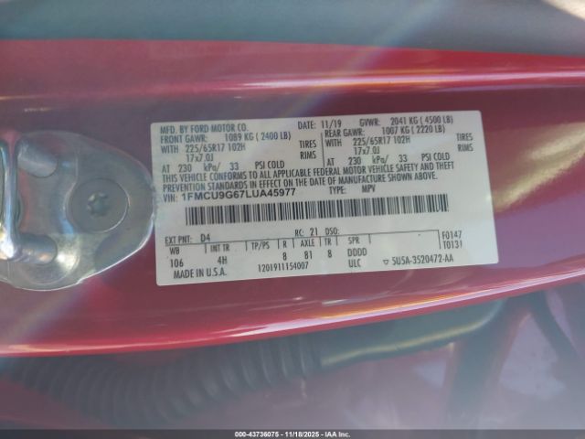 2020 FORD ESCAPE 1FMCU9G67LUA45977 Photo 8