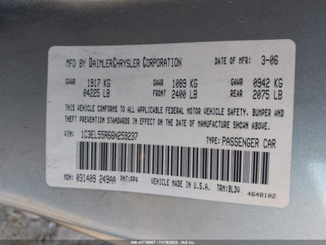 2006 CHRYSLER SEBRING 1C3EL55R66N259237 Photo 8