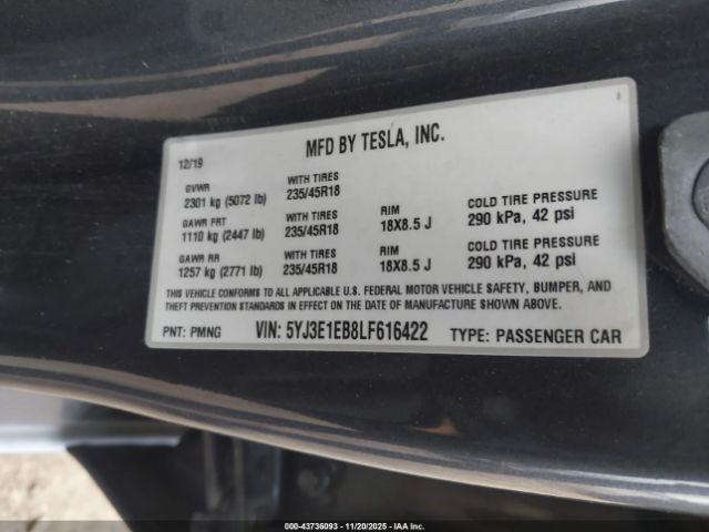 2020 TESLA MODEL 3 5YJ3E1EB8LF616422 Photo 8