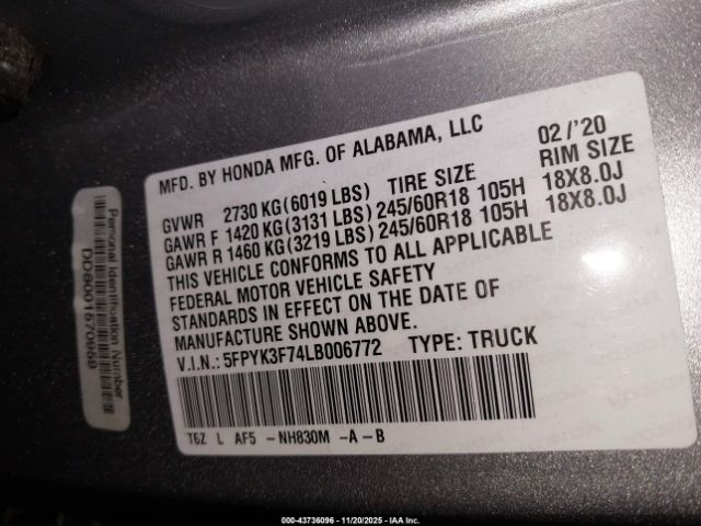 2020 HONDA RIDGELINE 5FPYK3F74LB006772 Photo 8