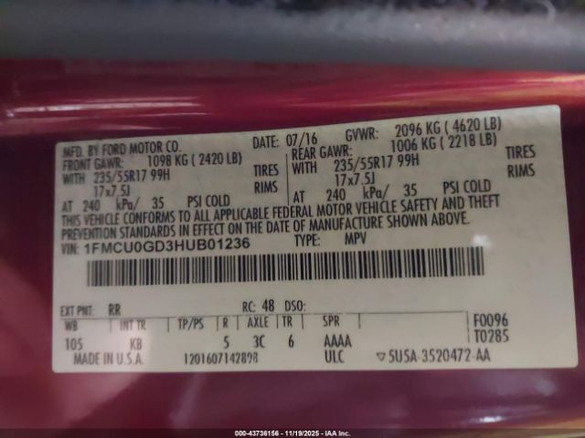 2017 FORD ESCAPE 1FMCU0GD3HUB01236 Photo 8