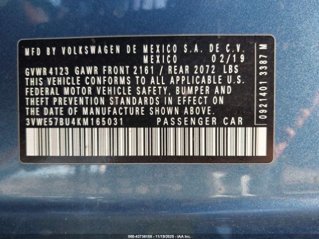 2019 VOLKSWAGEN JETTA 3VWE57BU4KM165031 Photo 8